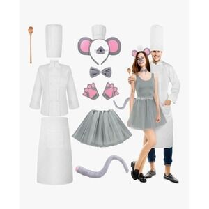10 Pcs  Adult Couple Mouse Chef Costume W/ Accs. Mouse Tutu M & Chef Outfit 3XL